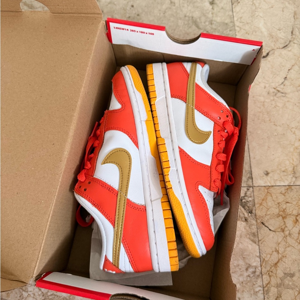 Nike Dunk Low in White, Orange, Gold - Picture 3 of 4